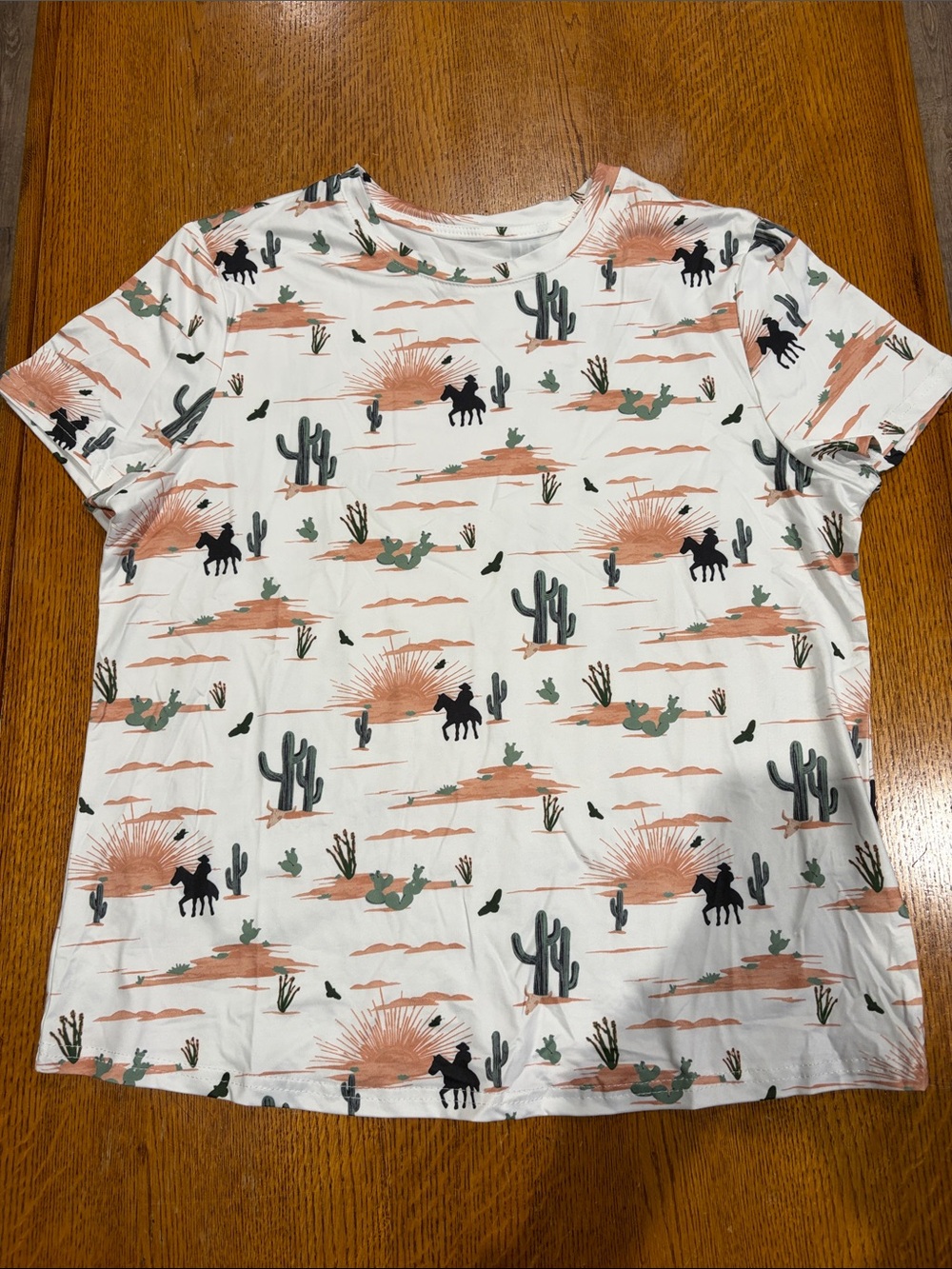 Women’s Short Sleeve Desert Print Tee - White with Peach & Green